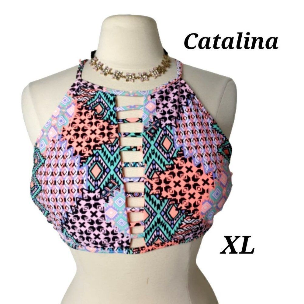 Women's Plus Bikini Top XL Halter Padded Cross Back Swim Top XL NWOT